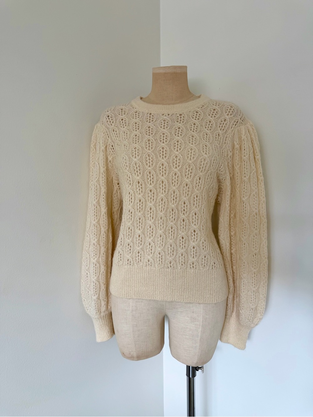 J. Crew Cream Cable Knit Puff Sleeve Sweater